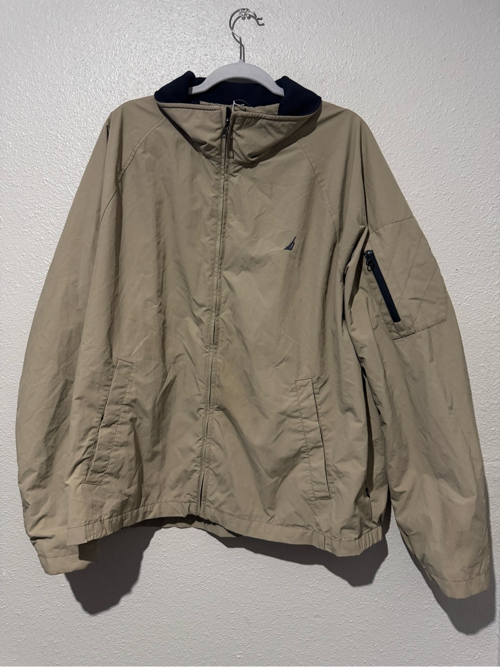 Nautica Tan Windbreaker Jacket with Navy Trim